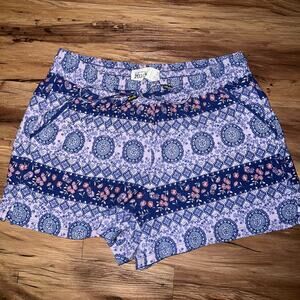Mudd Blue Floral and Tribal Mixed Print Boho Pull On Shorts Size Small